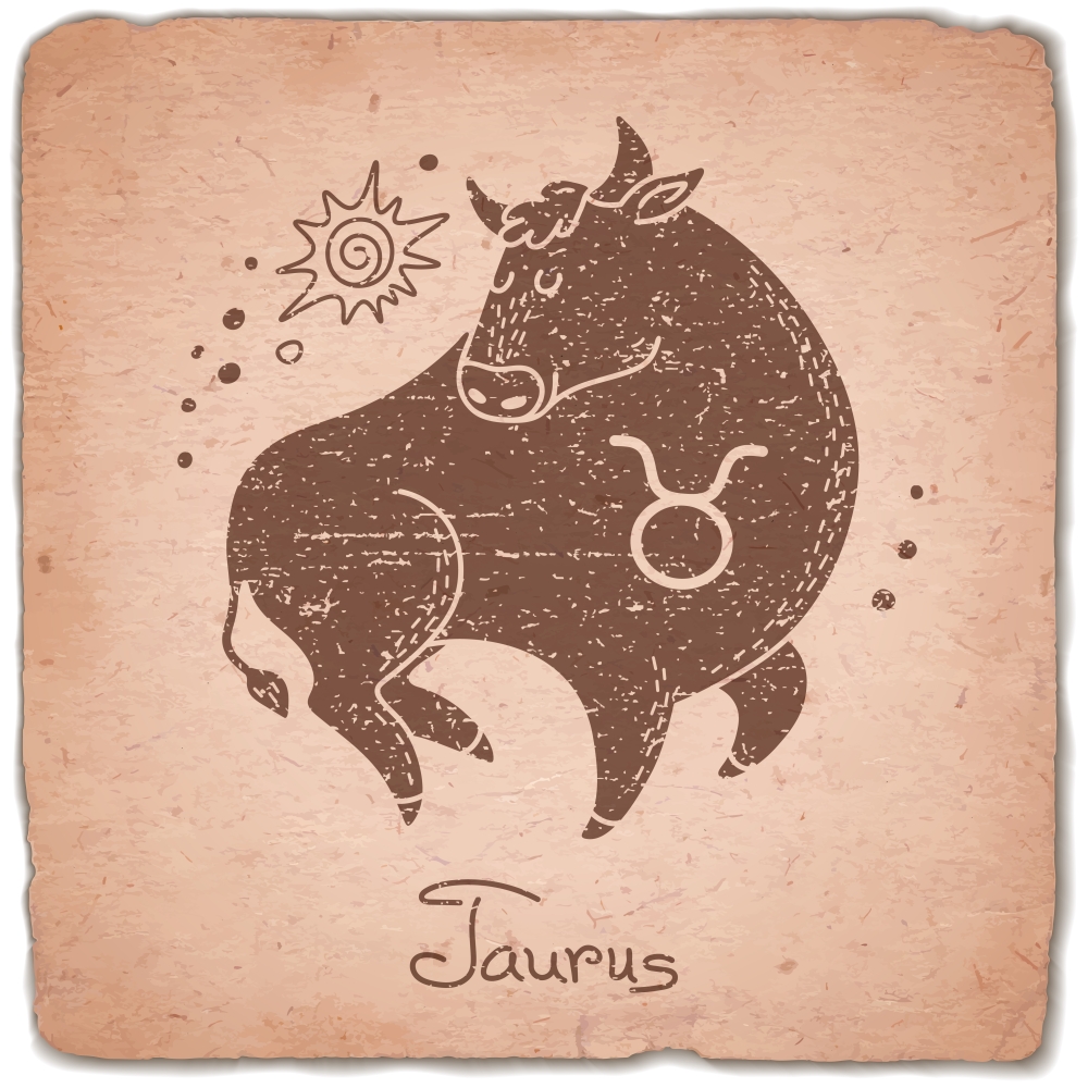 Taurus zodiac sign horoscope vintage card. Vector illustration.
