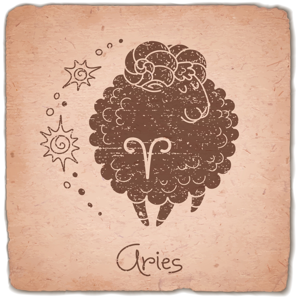 Aries zodiac sign horoscope vintage card. Vector illustration.