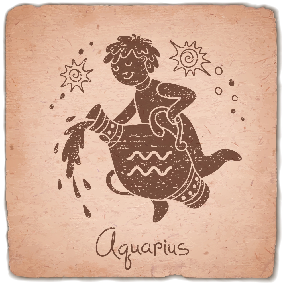 Aquarius zodiac sign horoscope vintage card. Vector illustration.