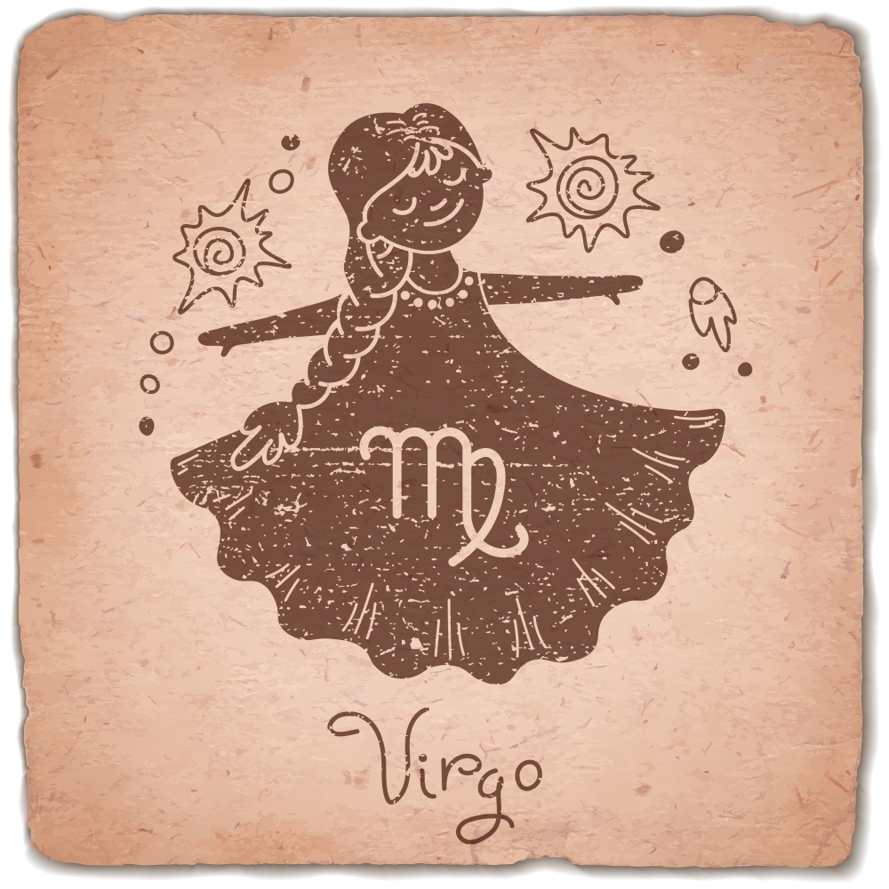 Virgo zodiac sign horoscope vintage card. Vector illustration.