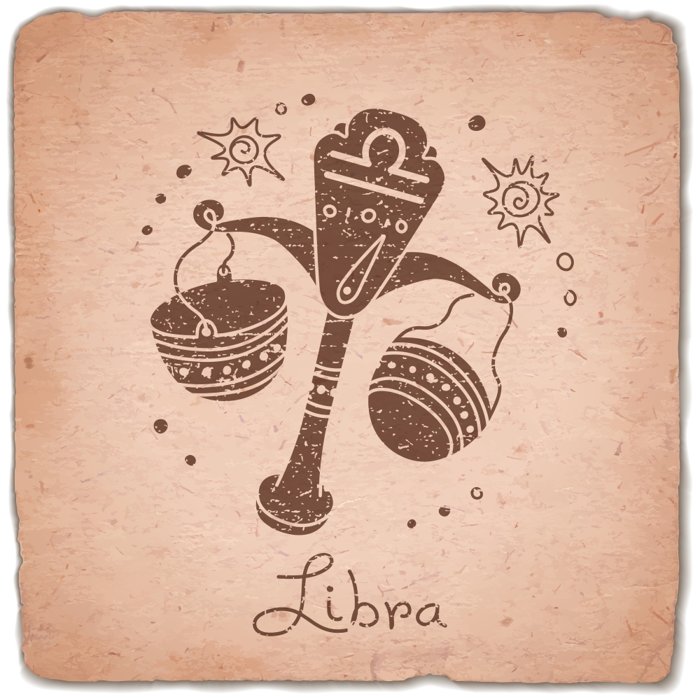 Libra zodiac sign horoscope vintage card. Vector illustration.