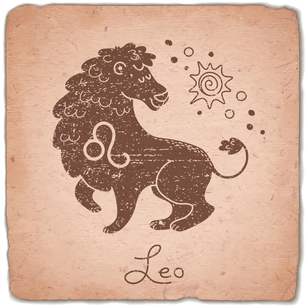 Leo zodiac sign horoscope vintage card. Vector illustration.